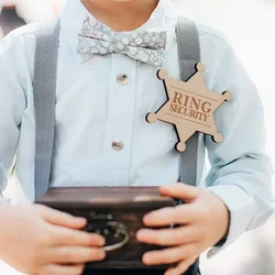 2pcs Wooden Ring Security Badge Hexagonal Star Wood Decorations for Flower Girl Boy Wedding Supplies