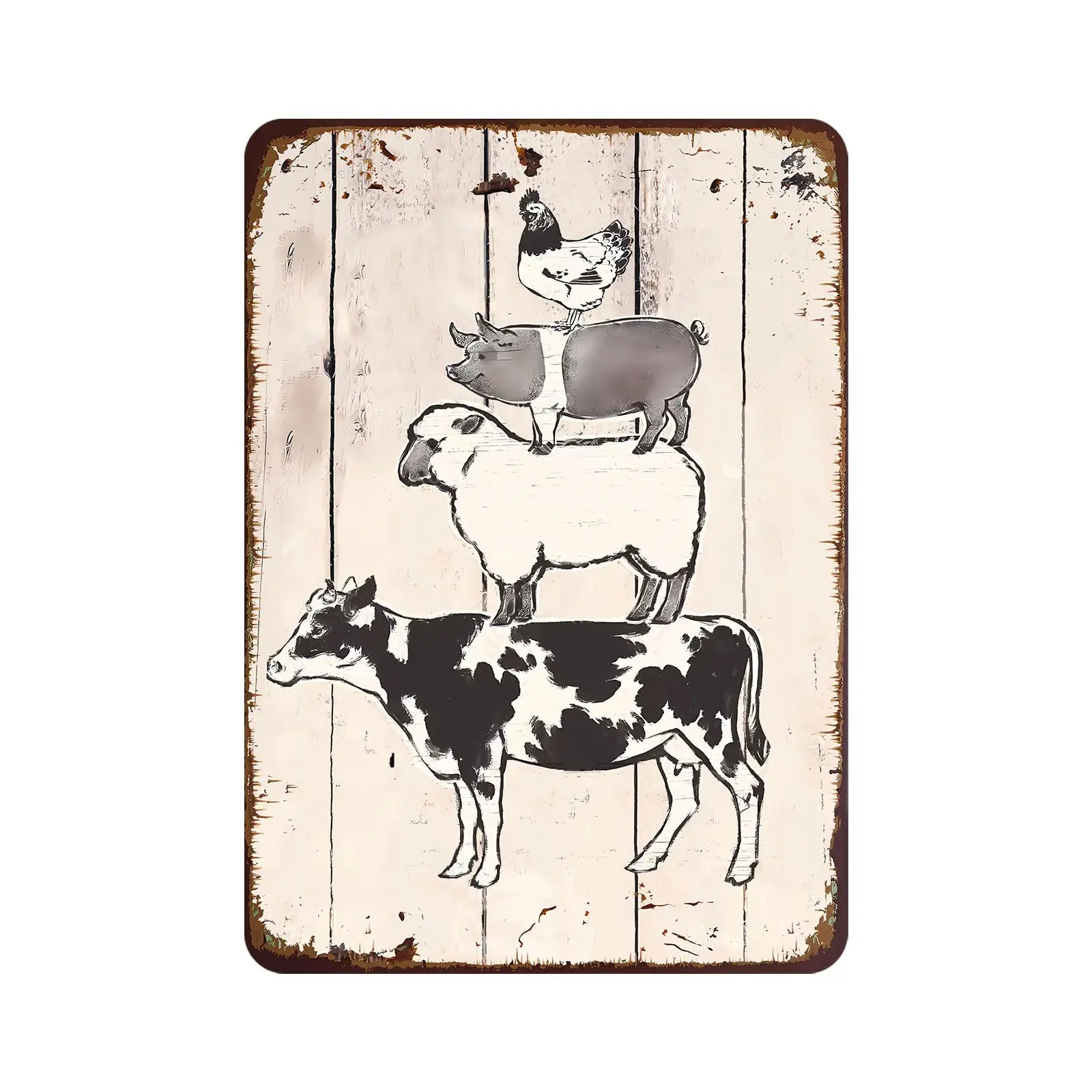 Farm Animals Metal Sign Vintage Style Wall Decor for Rustic Farmhouse Gift 12x8 Inches