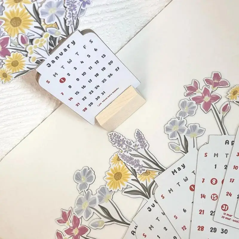 2024 꽃 책상 달력, 아름다운 월별 탁상 달력, 2024 계획 연도 플래너, 식탁 침대 옆 컴퓨터