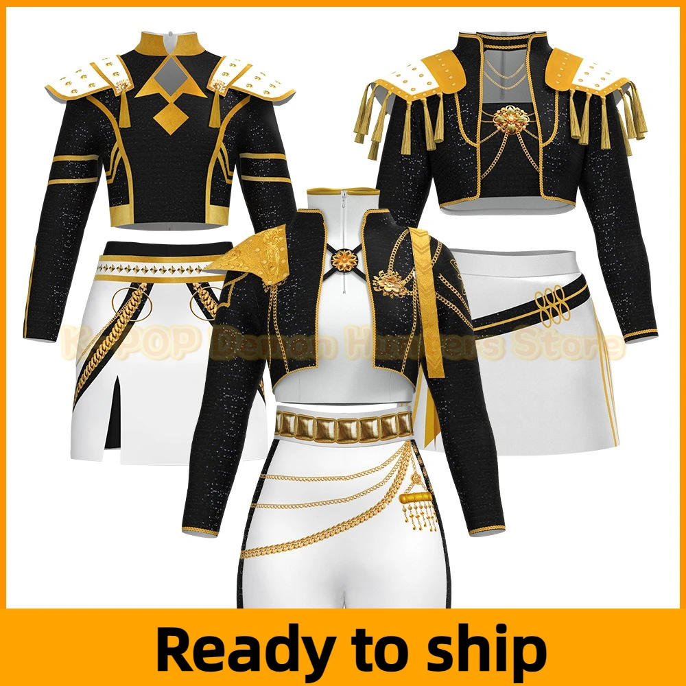 

Girls Rumi Zoey Mira Cosplay KPop Demon Hunters Cosplay Costume Children Black Golden Suit Halloween Huntrix Role Playing Outfit