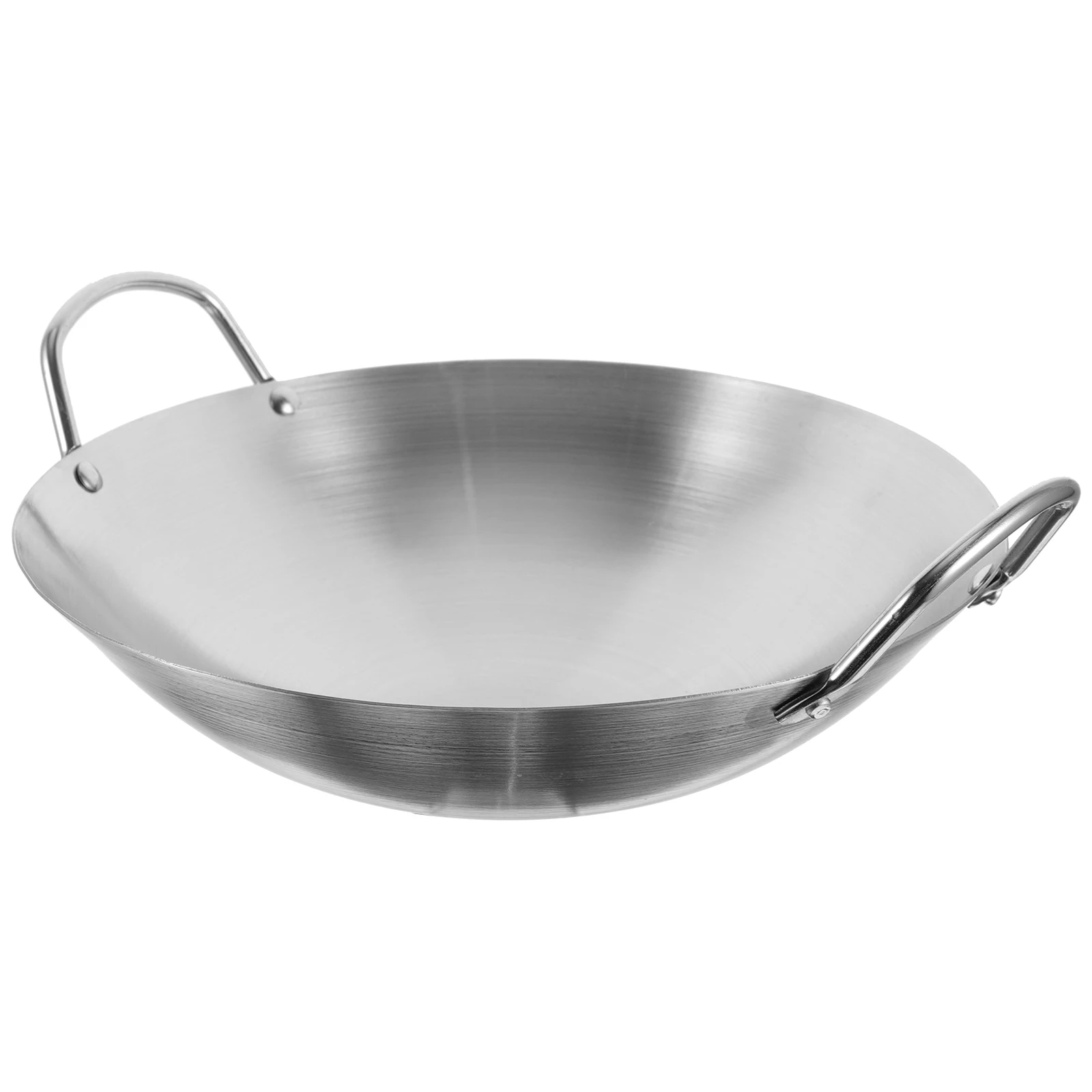 

1pc Double Ear Wok 32cm Stainless Steel Even Heating Practical Cooking Pot Frying Pan Smooth Edge Non-Burrs Kitchen Cookware