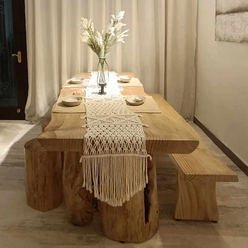 

Log dining table tea table and chair combination clothing display table