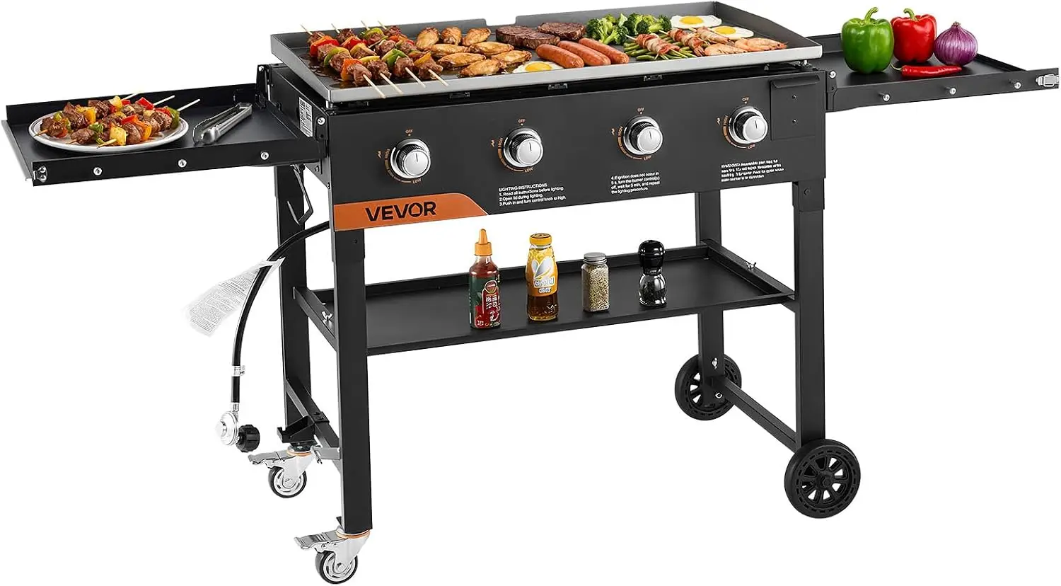 Gas Griddle, 4-Burner Flat Top Grill, 36 inch Grill Plate Foldable Propane Griddle with Wheels, 60000 BTU Outdoor Flat Top Grill