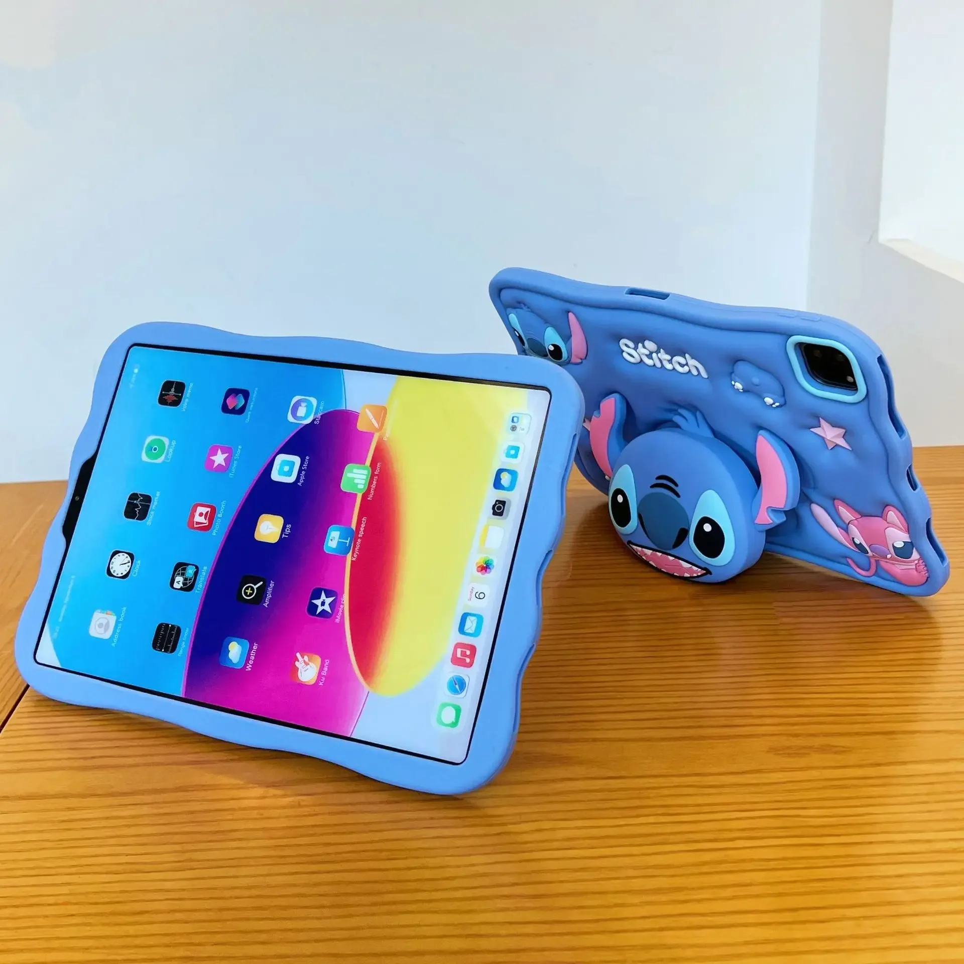 Desenhos animados Stitch Silicone Handle Stand Capa, Capa iPad Air 456, iPad Pro 10.5, Mini 4, 5, 6, 10.2 Polegada, 2018, 2017, 9.7