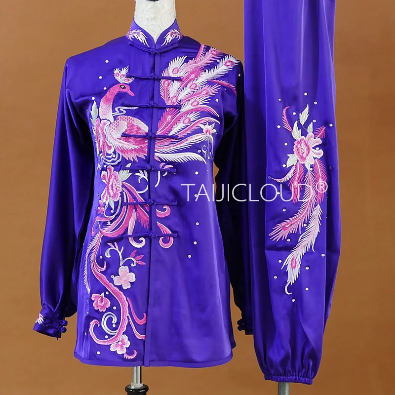 Phoenix Embroidered Tai Chi Suit for Men and Women, Mid-Length, Suitable for Team Competition and Performances