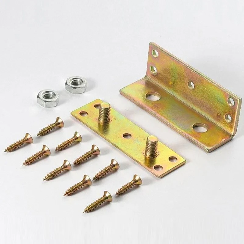 1 Set (4 pairs) Bed Hinges Solid Wood Bed Accessories High And Low Bed Fixing Hardware Heavy-Duty Corner Code Hooks Connectors