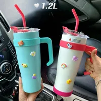1200ml 304 Stainless Steel Insulated Cup,Bingba Cup Large Capacity Portable Straw Cup,High Aesthetic Car Cups, 40oz Water Bottle
