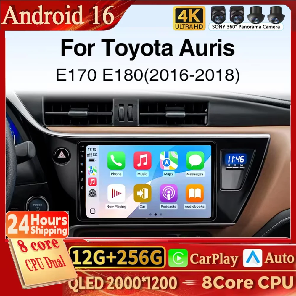 For Toyota Auris 2016 2017 2018 Corolla Altis Hybrid E170 E180 Android 16 Carplay Car Radio Multimedia Video Player Navigation G