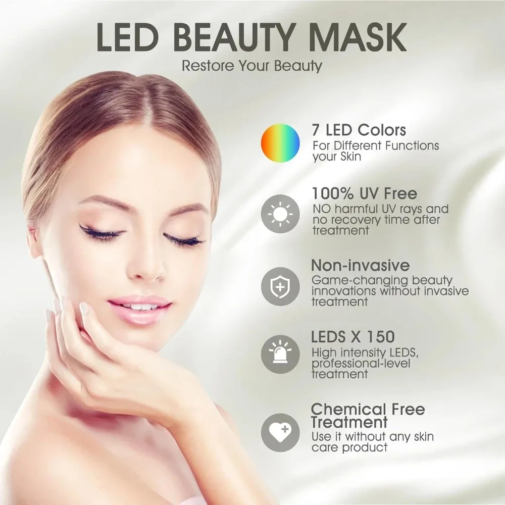 LED Mask Beauty Machine 7 Colors Light with Neck Skin Rejuvenation Whitening Anti Acne Face Lifting Firm Massager Skin Care SPA