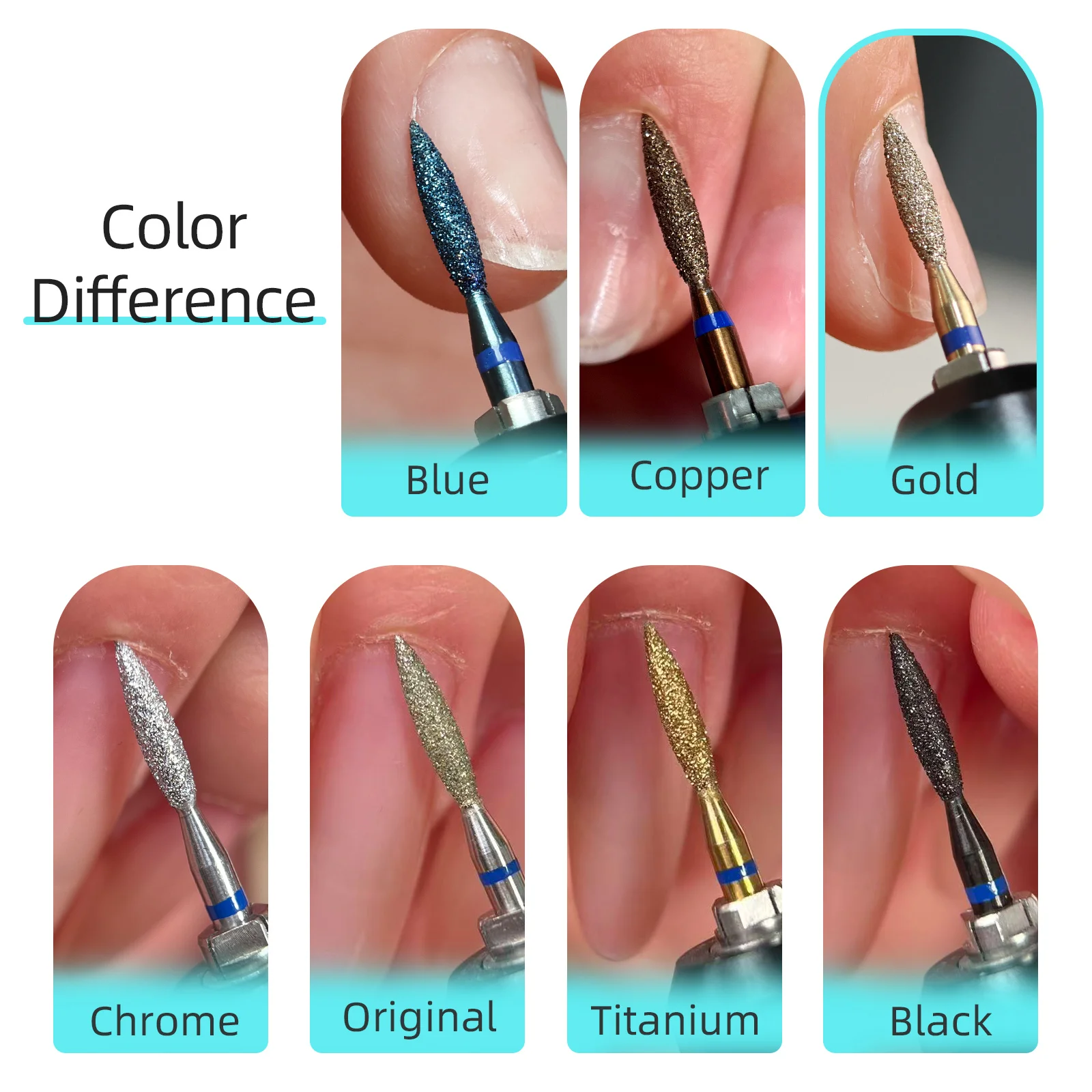 HYTOOS Pro Goldfarbene Diamant-Nagelbohrer, großer Kegel, russischer Nagelhautentferner, Hornhautentferner, Maniküre-Vorbereitungswerkzeug – Detail 5