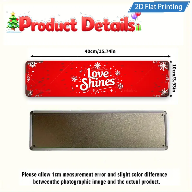 [2D FLAT] 1pc Metal Sign, 4×16inch Christmas Love Shines Metal Wall Art Decor