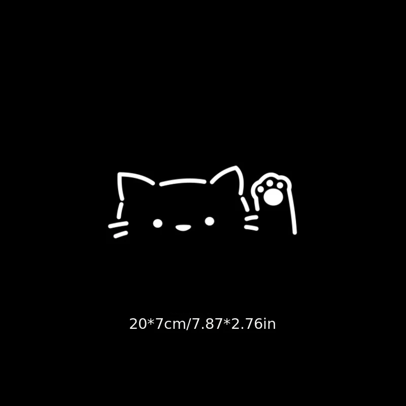 2D Flat Stickers for Featuring a Cute Cat Peeking/Waving, Designed for Wheel Arches, Body, Triangular Windows, Rear Windshields
