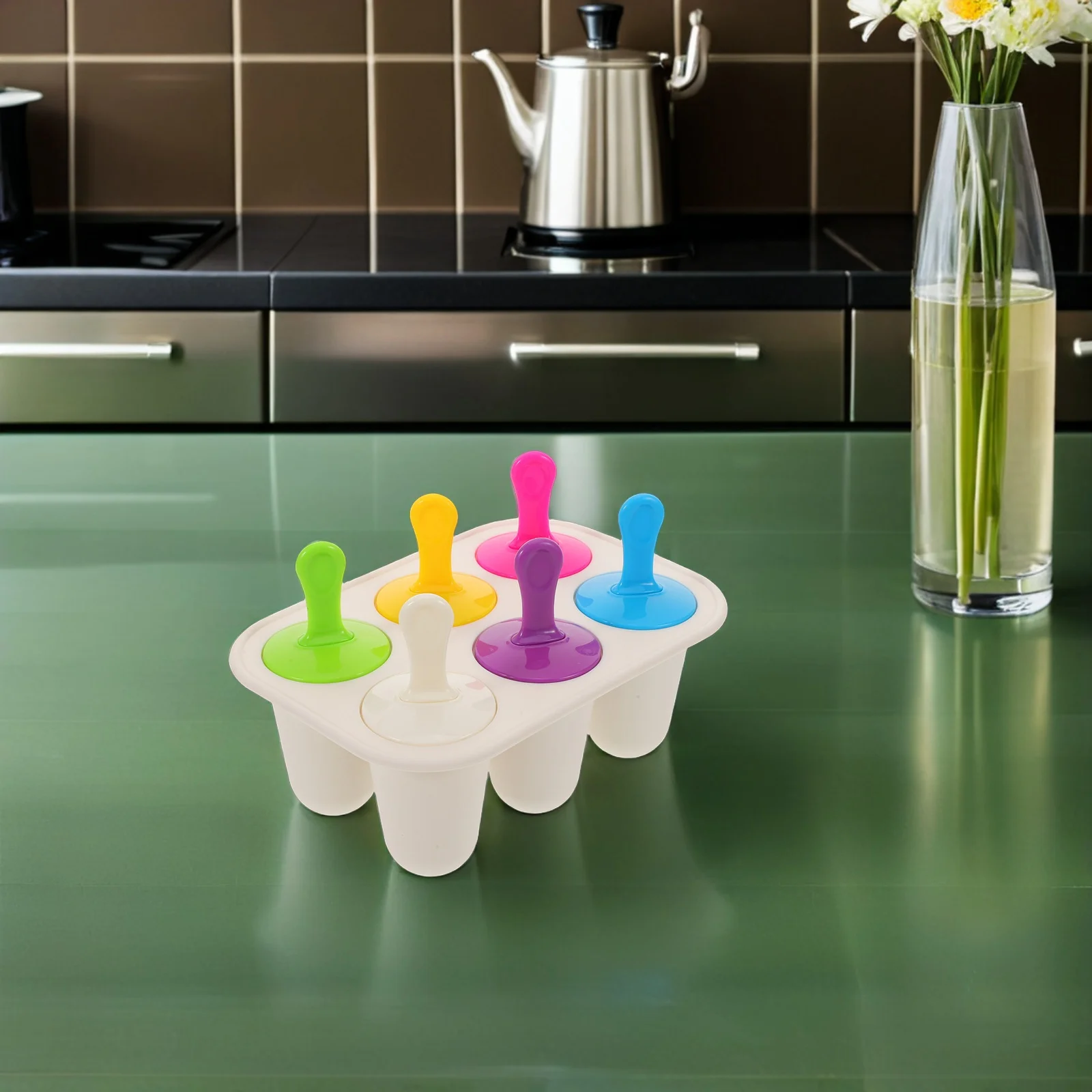 

1Set Ice Pop Moulds 6-Cavity Silicone Nonstick Vertical Popsicle Maker Tray for Homemade Ice Cream Freeze Pop Holders DIY Set