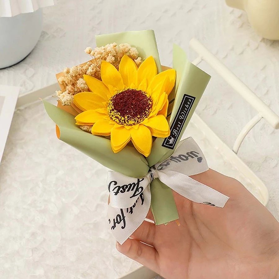 25pcs Sunflower Soap Flower Head Bouquet Box Decor with Soap Flower DIY Wedding Christmas home decor Flower Shop Supplies Gift