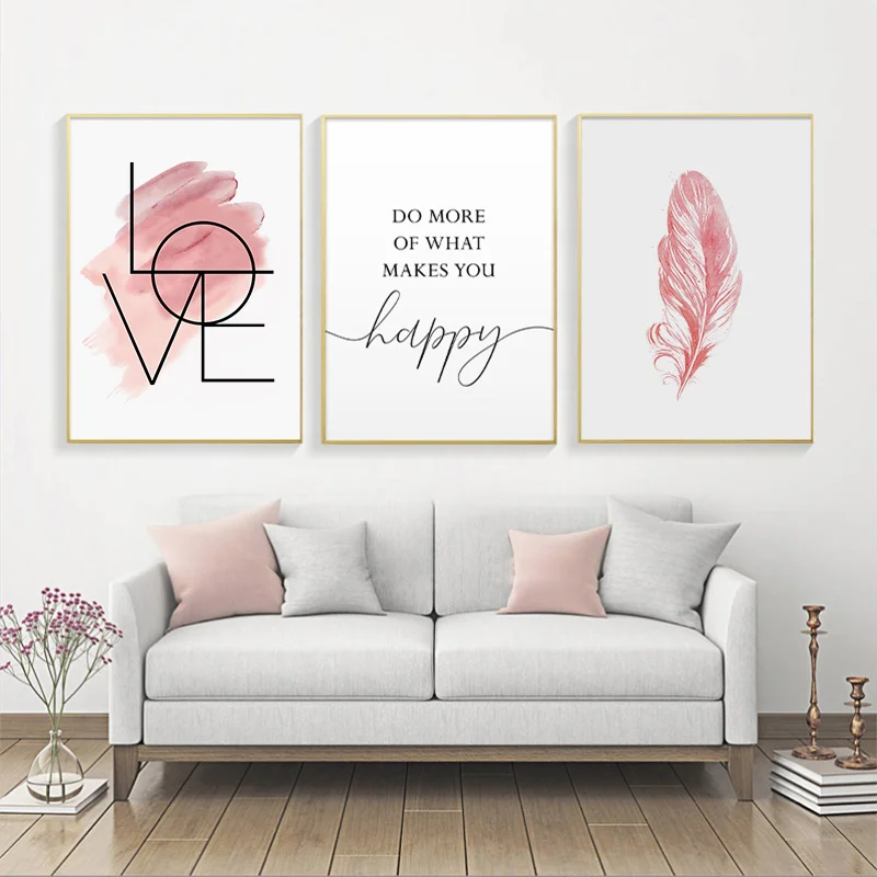

3pcs/Set Red Wall Art Feather Canvas Poster Printed Love Modern Girl Room Living Room Bedroom Dining Room Home Decor Frameless