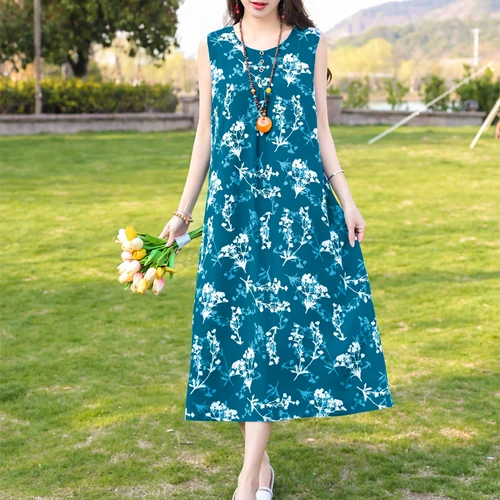 Nueva moda estilo Casual 2023 vestidos de verano para mujeres con cuello en V bata de algodón mujer Vintage A-line vestido sólido ropa de mujer