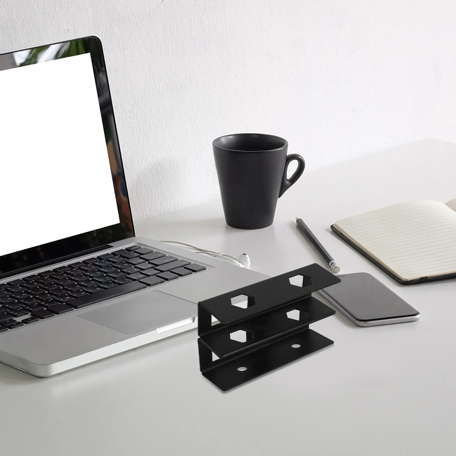 1Set Under Desk Laptop Stand Dual Layer Metal Holder Black Universal Mount for Keyboard Cable Box Network Switch Organizer