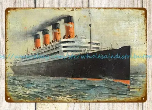 1914 -1950 RMS AQUITANIA Cunard Line STEAM SHIP metal tin sign wall accessories