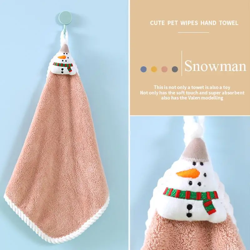 1pc Christmas Style Hand Towel Bathroom Dishcloths Cartoon Snowman Santa Claus Xmas Tree Velvet Towel Hanging Quick-drying Towel