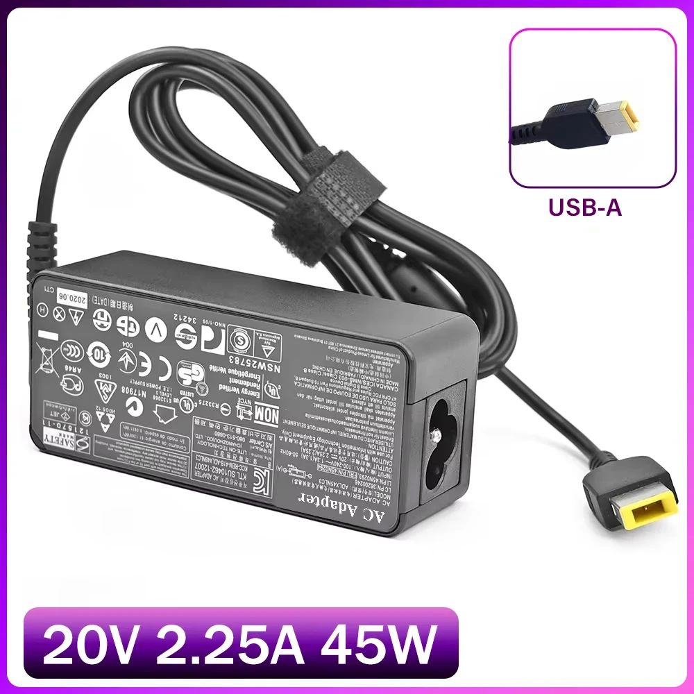 Laptop Charger 45W 20V 2.25A Slim Tip AC Adapter ADLX45NCC3A for Lenovo ThinkPad X230s X240 X240S X250 X260 X270 T440 T440S