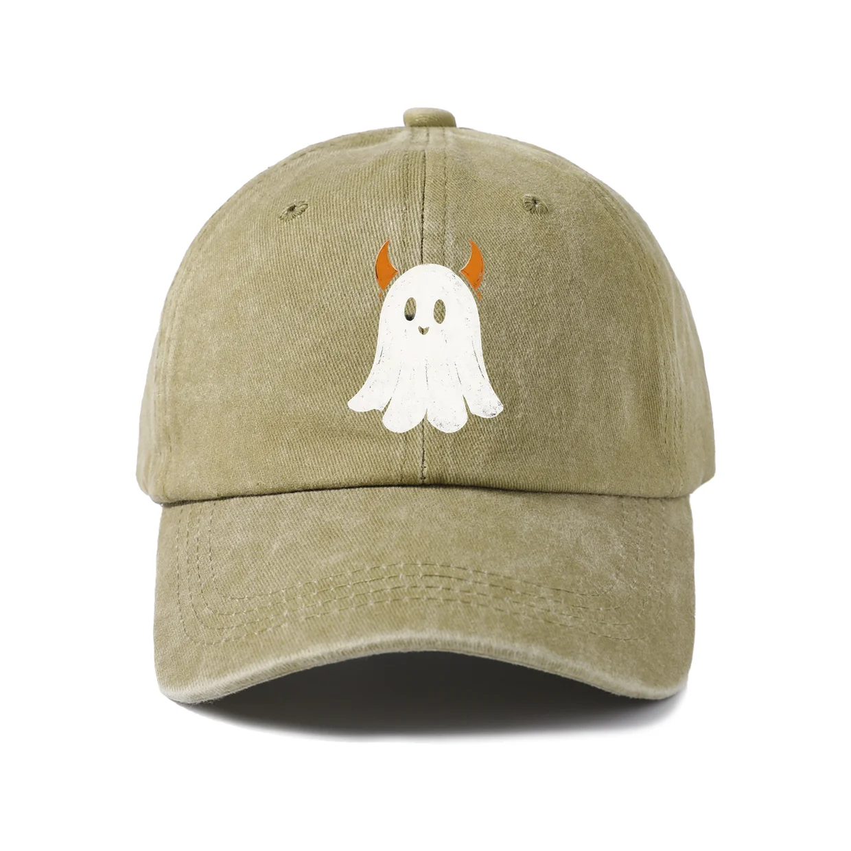 Little Devil Ghost Graphic Baseball Cap, Vintage Washed Adjustable Unisex Dad Hat, Casual Gift