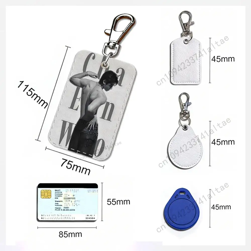 Singer Cha E-EunWoo Rectangle Card Case Leather Card Holder Keychain Key Ring Transportation Card Case
