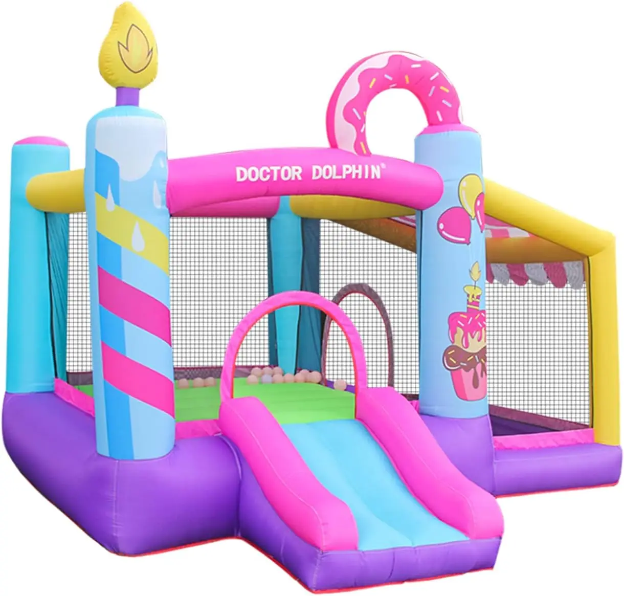 Doctor Dolphin Bounce House Inflatable Bouncy Castle with Blower for Toddlers Outdoor or Indoor Pink Bouncer House Jumping House