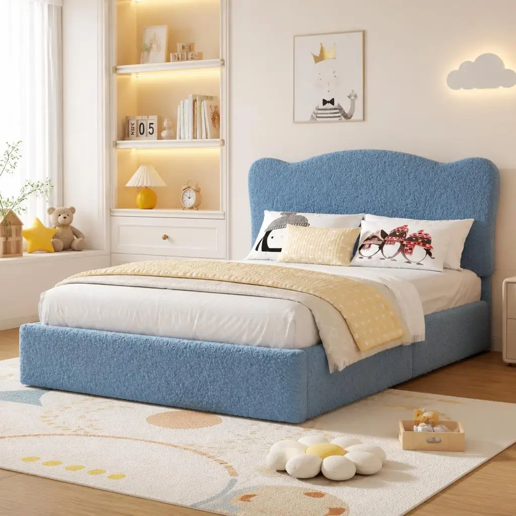 GAOMON Upholstered Platform Bed Frame for Kids - Full and Twin Size Options with 2 Storage Drawers - Velvet Headboard, Sturdy Wooden Slats, Low Profile, Noise-Free, No Box Spring Needed - Ideal for Bedroom or Dorm