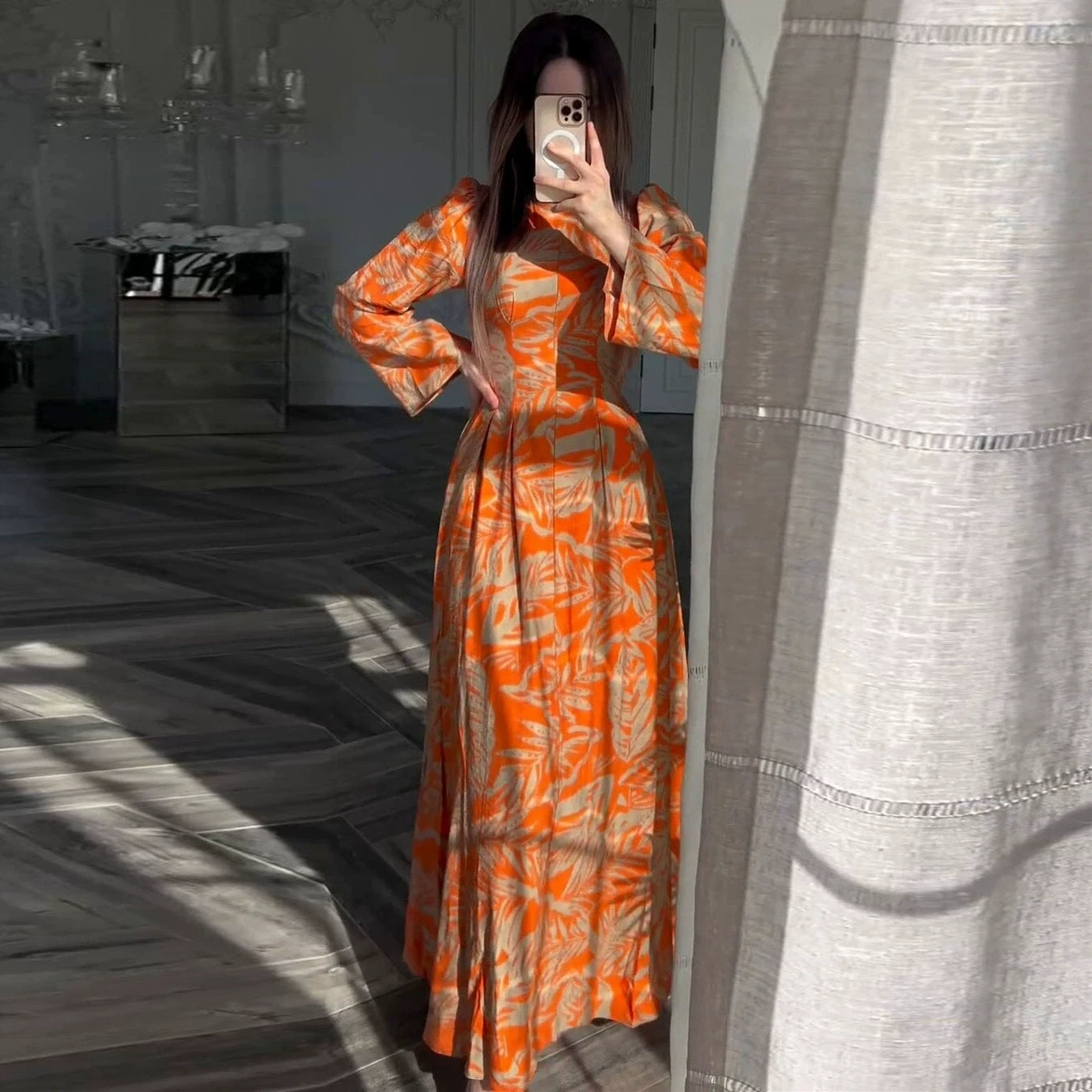 

Middle East Saudi Arabia Muslim women's clothing new high-end long sleeved high waisted slim fit large swing jumpsuit long skirt