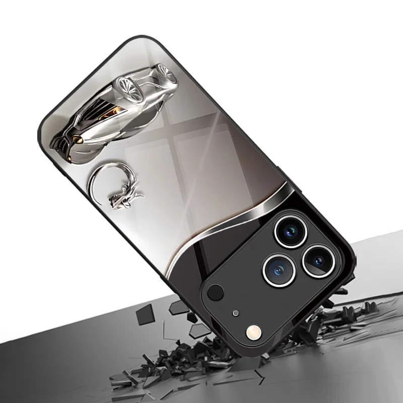 Silvery Streamlined Sports Car Dragon Glass Phone Case for iPhone 17/16/16ProMax/15/14/13/12ProMax/11/11Pro Anti-drop protection