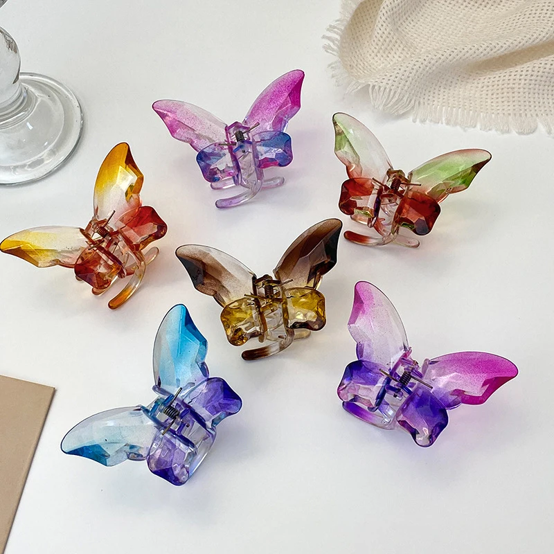 

3D Butterfly Gradient Color Hair Clip Crystal Gradient Color New Hairpin Fashionable and Sweet Hair Accessory for Women