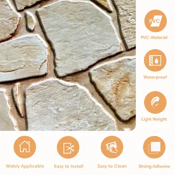 Snadná instalace, 30 x 30 cm, 10 ks, 3D PVC imitace kamene, vodotěsný nástěnný panel, samolepicí tapeta, obývací pokoj, nástěnná dekorace 8 nejlepší prodej Měkký nástěnný panel - №6