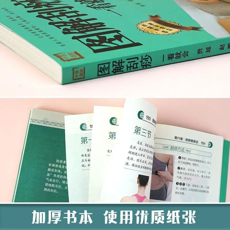 Geïllustreerde Gua Sha op een oogoploss Menselijke acupunctuurpunten Huishoudelijk Gua Sha gezondheidszorgboek Basis Chinese geneeskunde