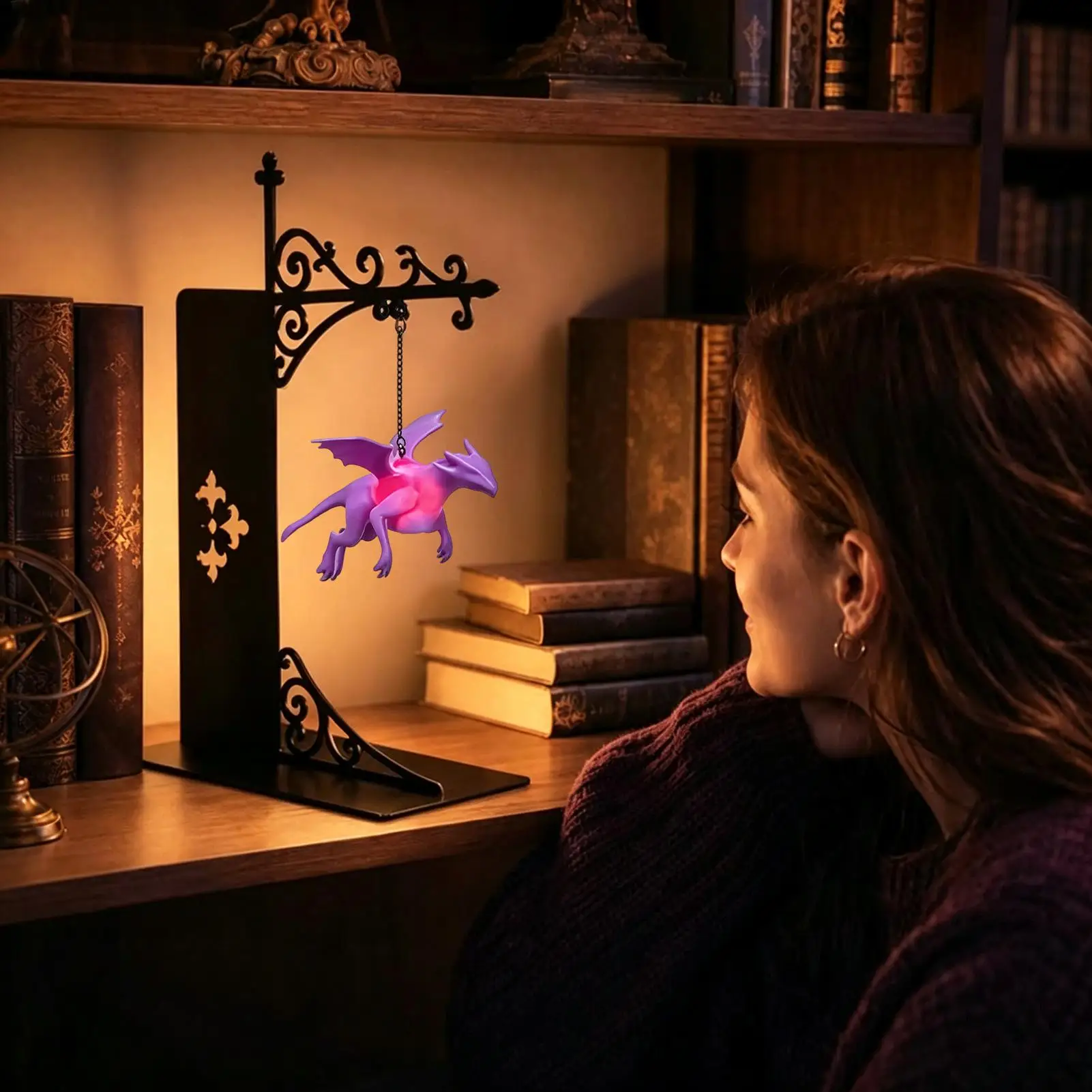 Vintage Floating Dragon Bookshelf Lantern Warm LED Portable Bookcase Decor Light for Desk Fantasy Night Light Ornament Supplies