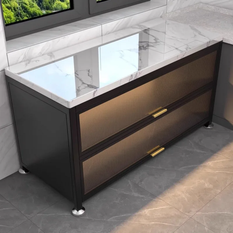 Slate kitchen rack floor-to-ceiling multi-layer dining side microwave oven cabinet wall storage