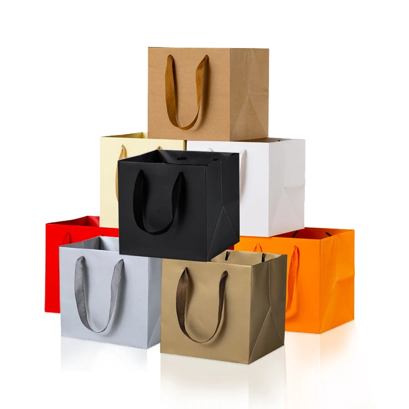 1pc White/Black/Kraft/Red Color Paper Gift Bag with Handle Square Potted Flowers Paper Box Packaging Multifunction Shopping Bags