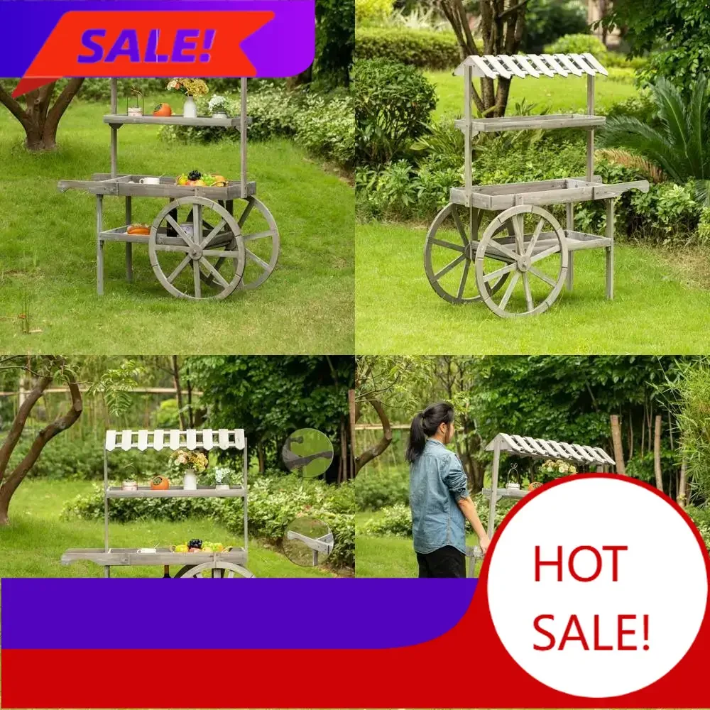 

Hot salesVintage Wooden 3-Tier Rolling Plant Stand with Shelves for Display and Storage
