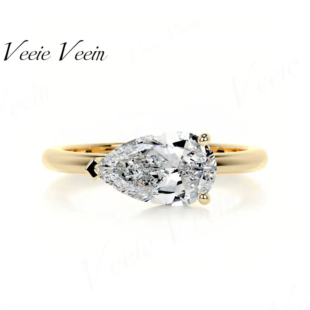 Veeie Veein  1ct Pear Shaped Moissanite Engagement Ring S925 Sterling Certificate Silver 18k Gold Plated Wedding Ring For Women