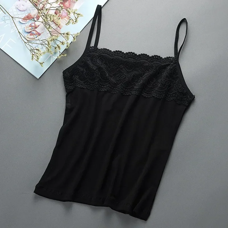 Women Camisoles Slim Fit small Top with Strap Tank Top Summer Lace Underwear Black and White Bottom Strap Vest Lace Top image 2