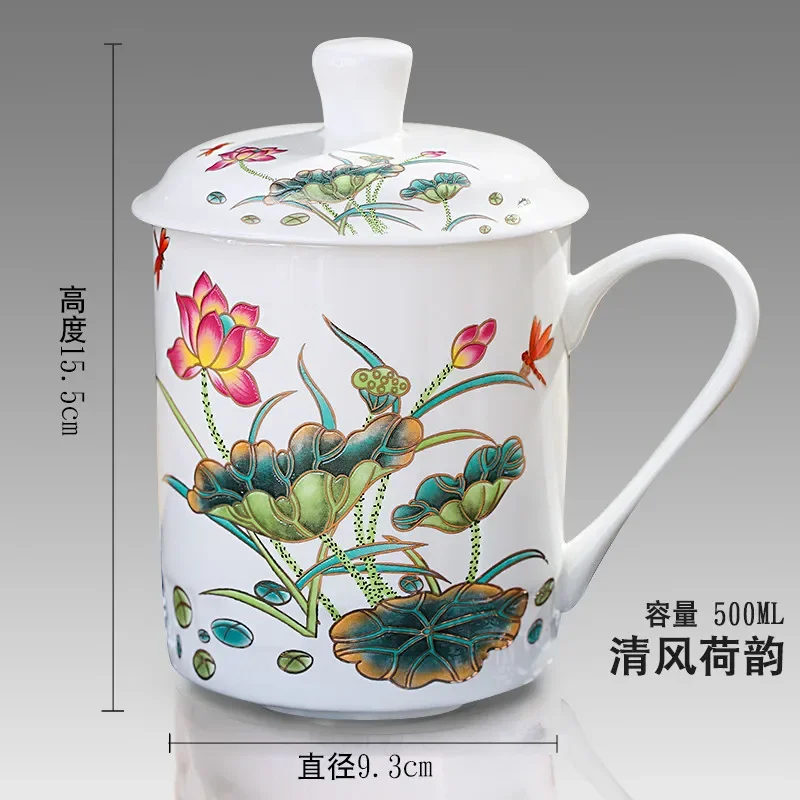 500ml Chinese Style Bone China Jingdezhen Blue and White Porcelain Tea Cup Office Drink Cup Travel Teaware