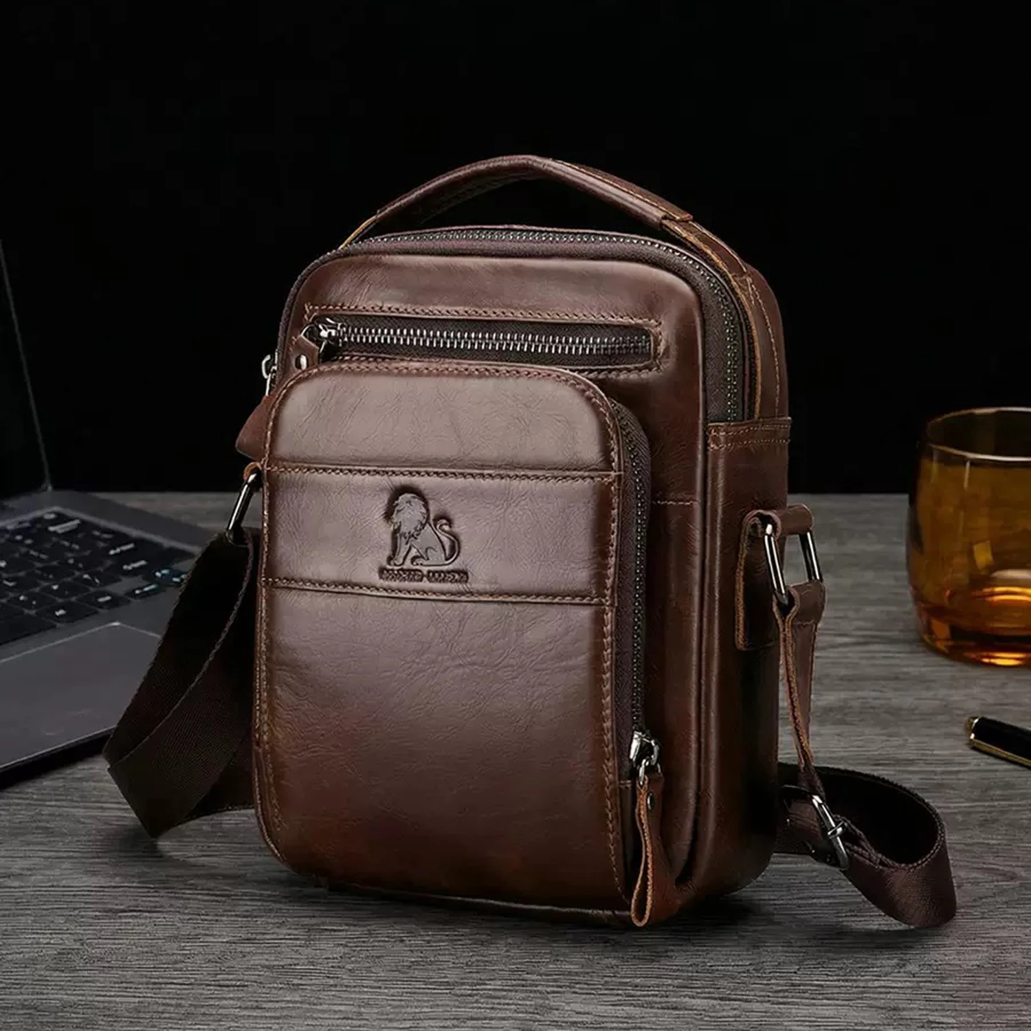 

Men's Fashion Leather Shoulder Bag, Crossbody Bag, Messenger Bag, Suitable for Outdoor Travel, Business, Small Briefcase, Mobile Phone Wallet, Handbag, Casual, Brown