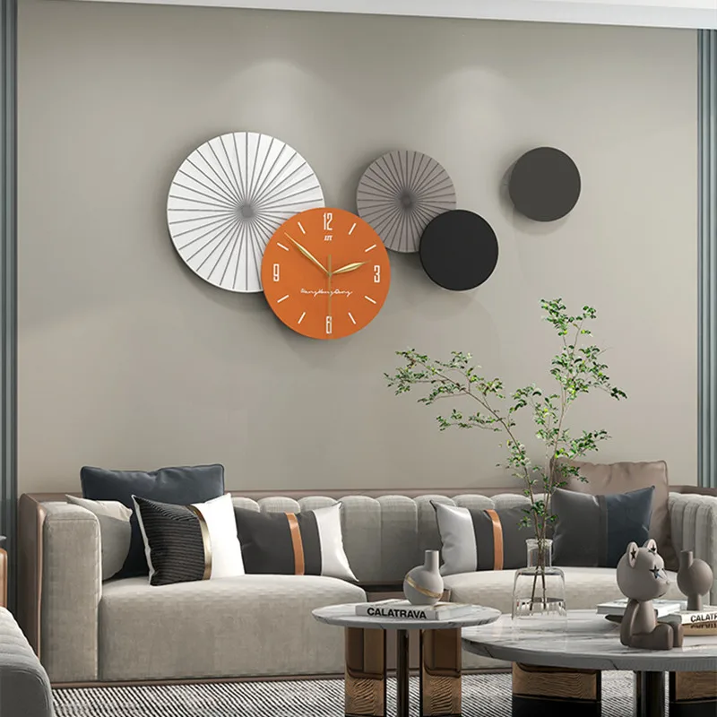 Creative Living Room Wall Clocks Large Modern Design Clock Watch Wall Decor Dining Room Gray White Orange Round Mute Wall Clocks