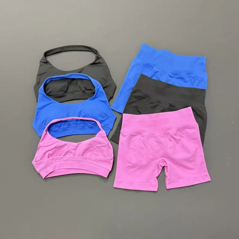 2 Piece Fitness Set Women Sports Bra Push Up Backless Gym Quick Dry Butt Lifting Yoga Shorts Running Workout Pilates Activewear image 5