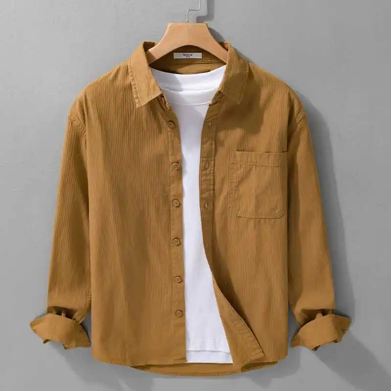 

Весна и осень 2025: мужская рубашка с длинными рукавами, свободные японские топы в стиле ретро, модная тонкая повседневная рабочая рубашка, куртка JJ800