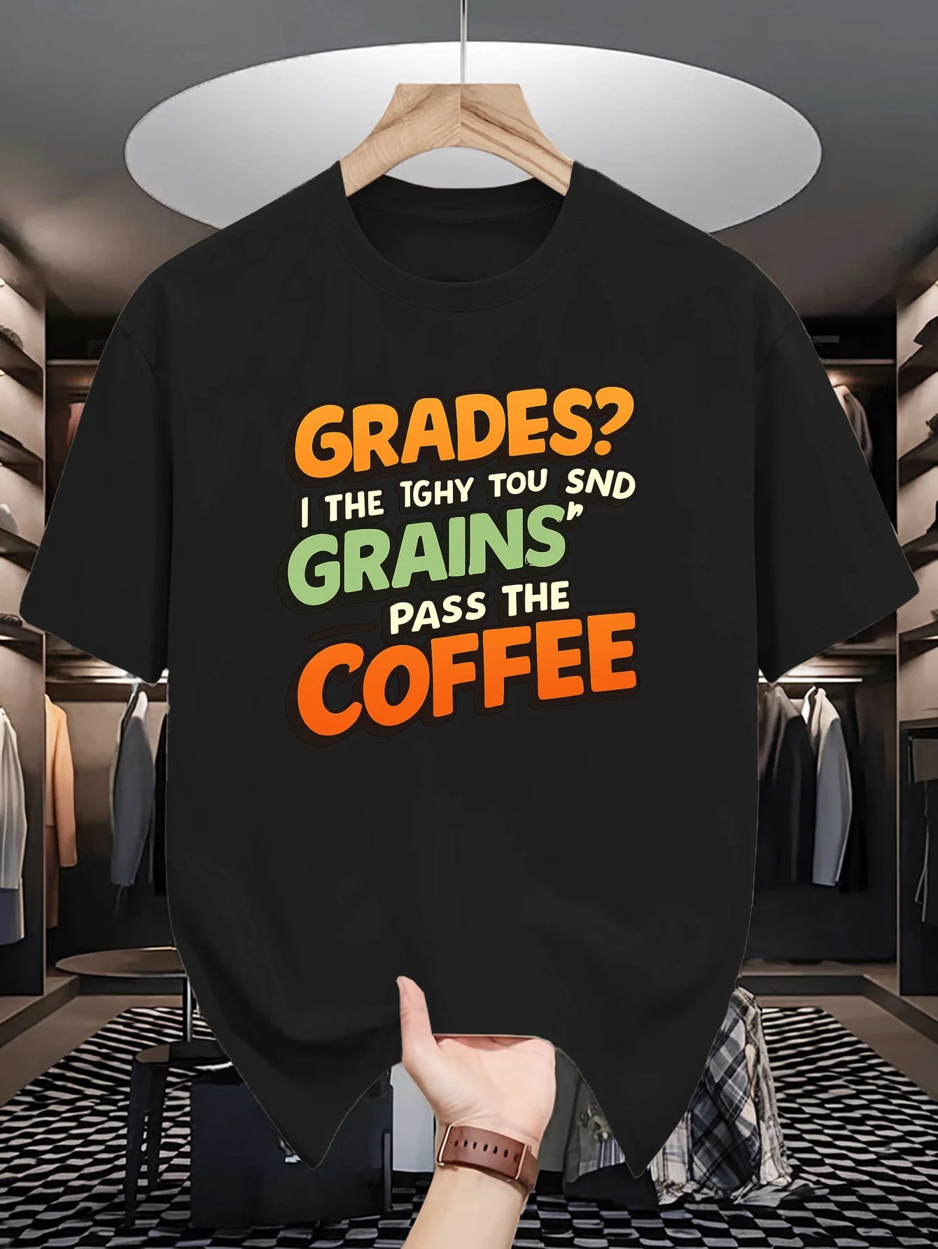 Funny Coffee Slogan Graphic Mens Crew Neck T Shirt Grades Pass The Coffee Letter Print Short Sleeve Casual Cotton Daily Tops