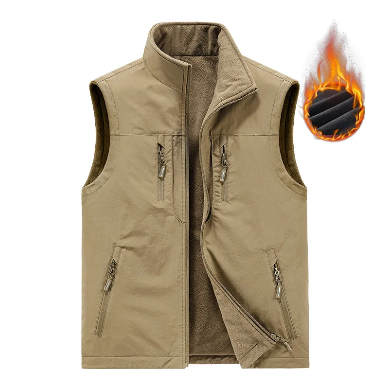 

Winter Mens Cargo Vest Coat Fleece Warm Sleeveless Jacket Fashion Solid Color Tactical Vests Jackets Men Work Waistcoat 6xl 5xl