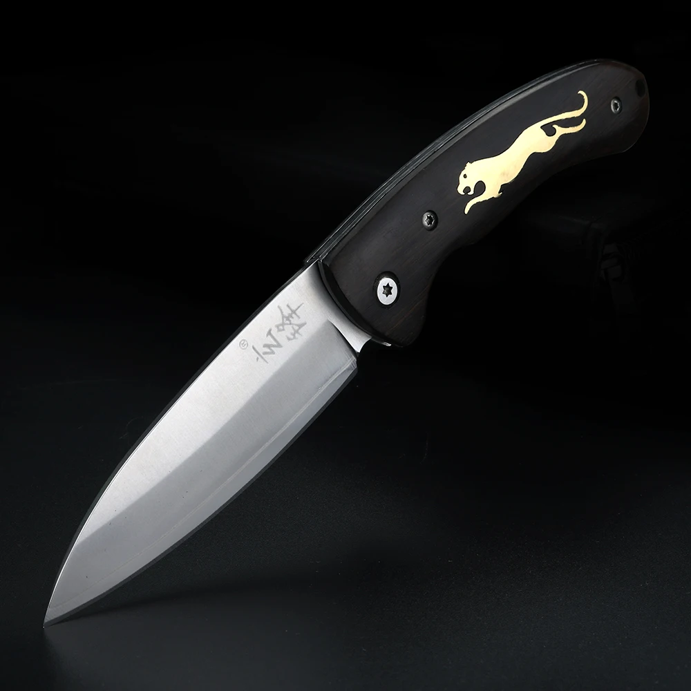 XUANTENG brass cheetah folding knife, black for wood, high hardness, sharp knife, camping outdoor portable pocket knife