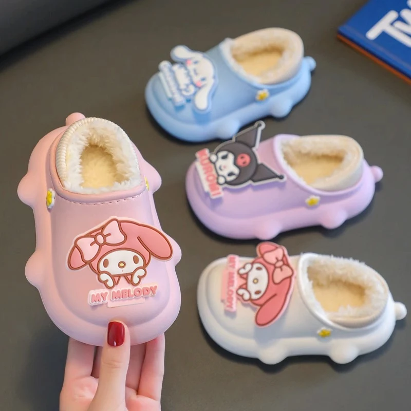 Sanrio Slippers Cartoon Hello Kitty My Melody Kuromi Cinnamoroll Autumn and Winter Warm Cotton Soft Home Shoes Holiday Gifts