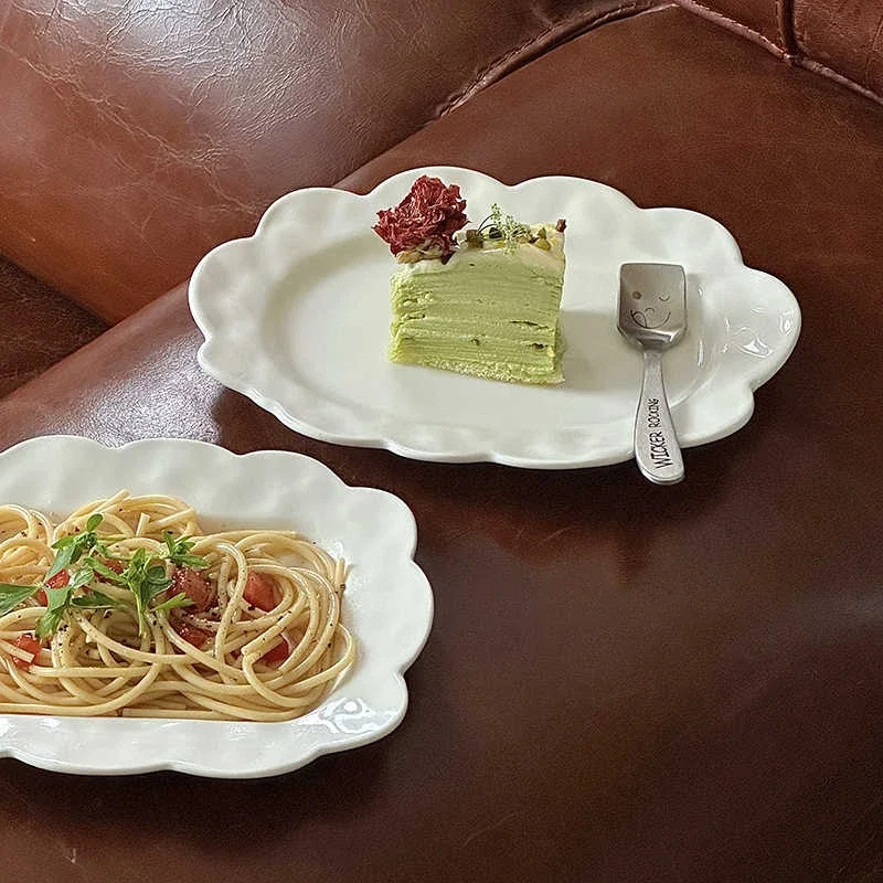 Solid Colour Afternoon Tea Dessert Cake Plate Western Restaurant Simple Spaghetti Plates Household Fruit Flat Dish Tableware