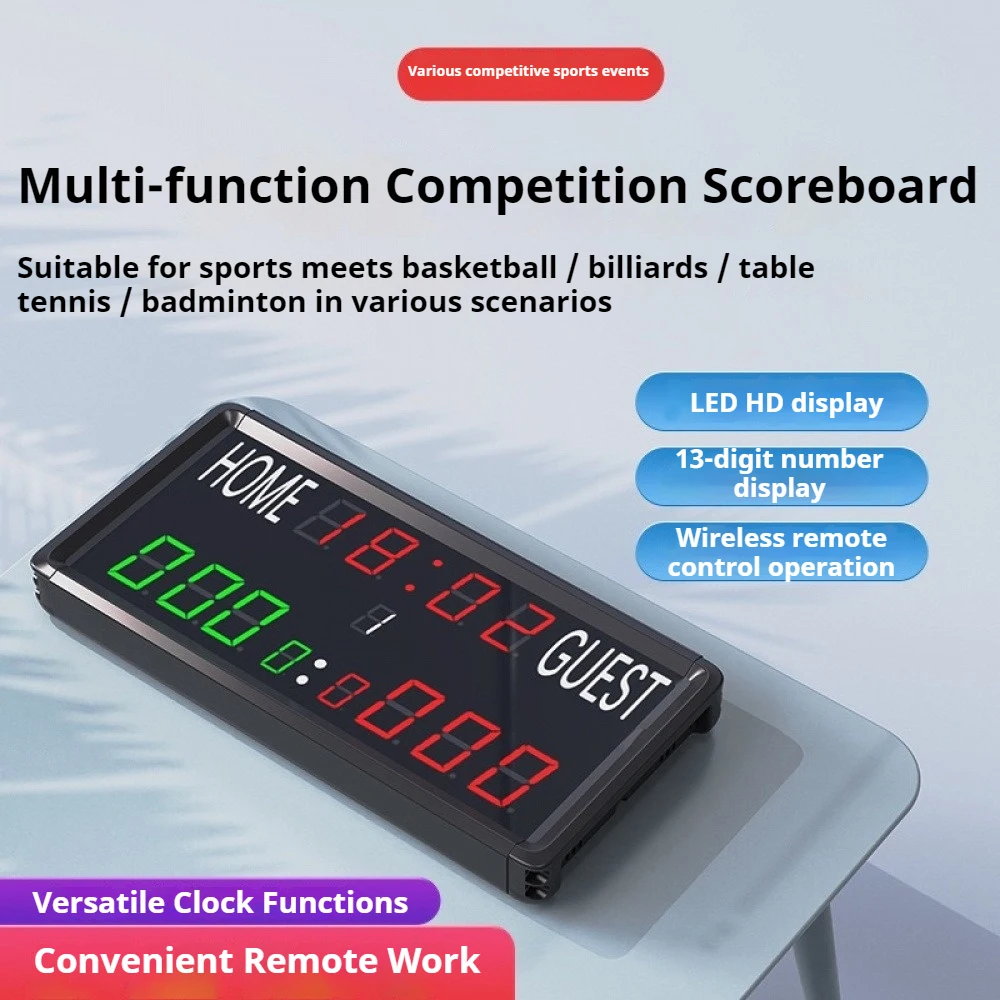 

Multifunctional LED Scoreboard Countdown Match Time Display Electronic Scoreboard Sports Competitions Remote Control Scoreboard
